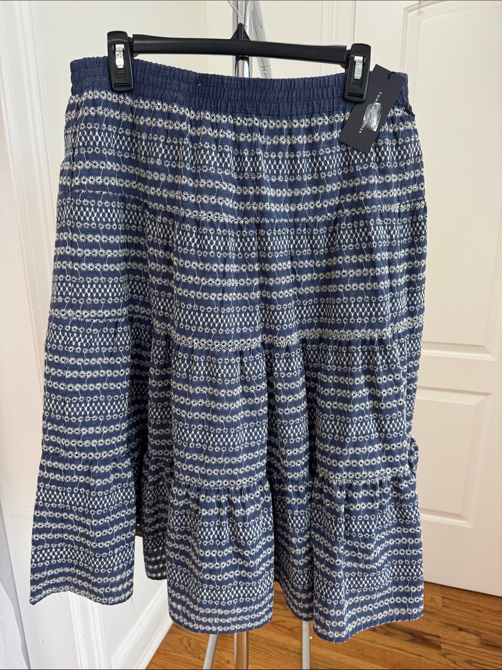 Tommy Hilfiger Navy and White Tiered Maxi Skirt Aquarius XL